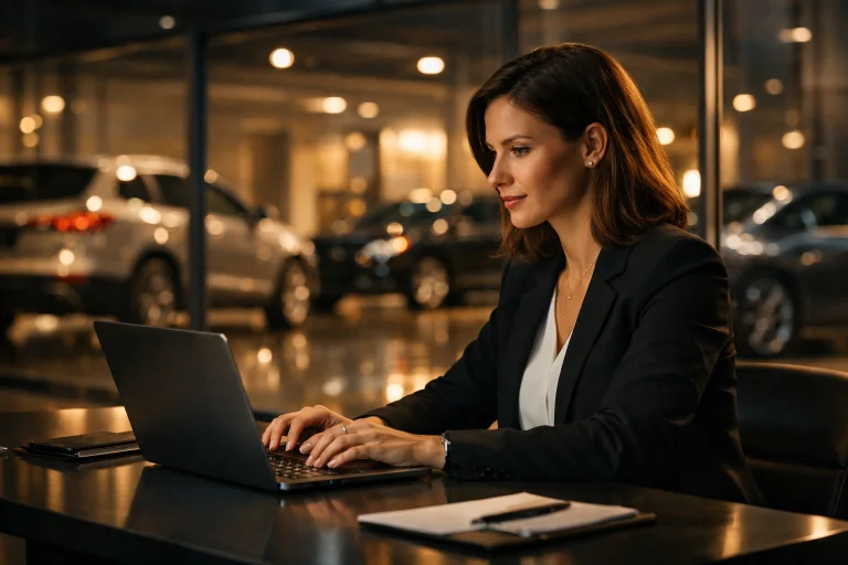 Osoba pracująca przy laptopie w jasnym biurze